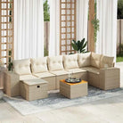 Loungebank met beige materiaal en gepoedercoat staal afmetingen - beige en crèmekleurig / Tafel + 3x midden + 3x hoek