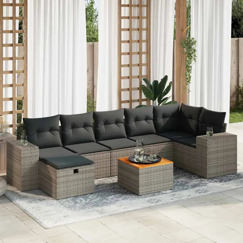 Loungebank met beige materiaal en gepoedercoat staal afmetingen - grijs en donkergrijs / Tafel + 3x midden + 3x hoek