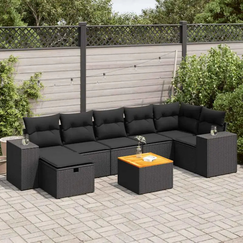 Loungebank met beige materiaal en gepoedercoat staal afmetingen - Zwart / Tafel + 3x midden + 3x hoek + voetensteun