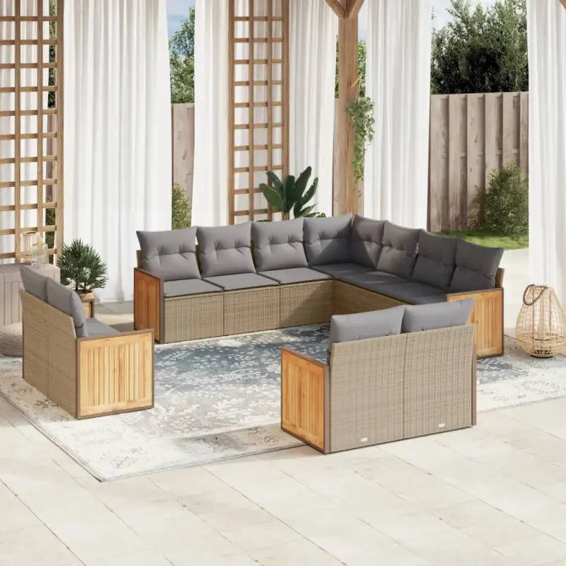 Loungebank met beige materiaal en gepoedercoat staal voor buiten - Beige en grijs / Zonder tafel - Tuinsets
