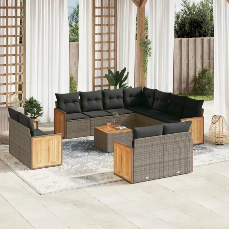 Loungebank met beige materiaal en gepoedercoat staal voor buiten - Grijs / Met tafel - Tuinsets