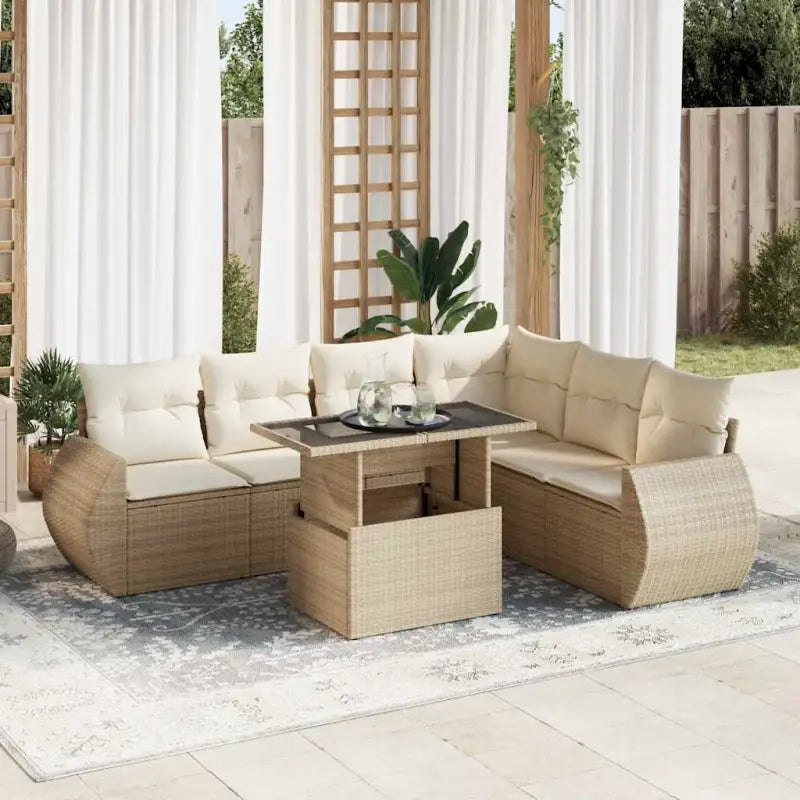 Loungebank met beige materiaal en gepoedercoat staal voor tuin en terras - beige en crèmekleurig / met opbergruimte