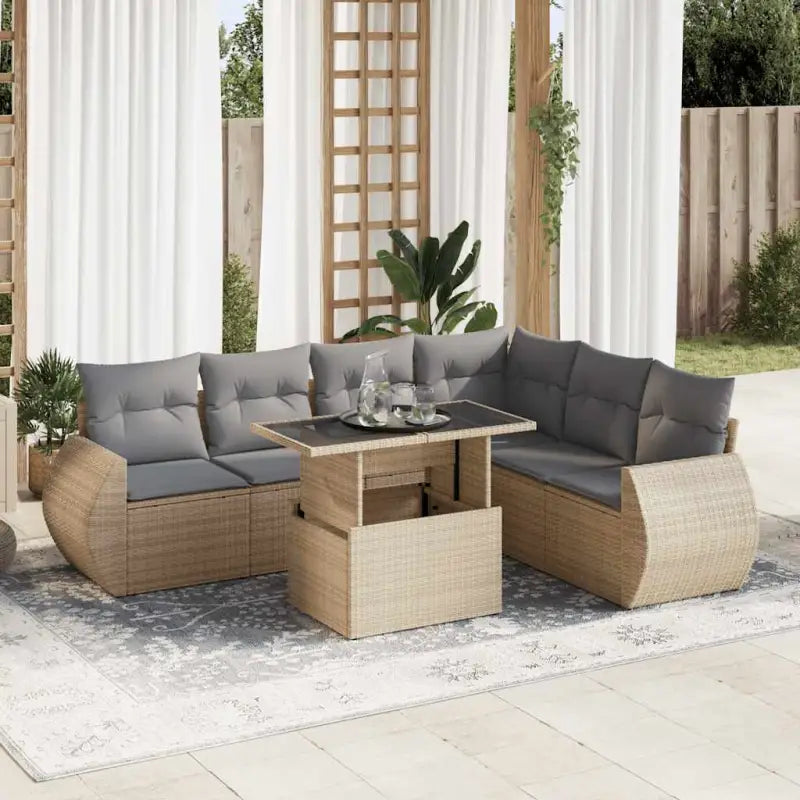 Loungebank met beige materiaal en gepoedercoat staal voor tuin en terras - Beige en grijs / met opbergruimte - Tuinsets