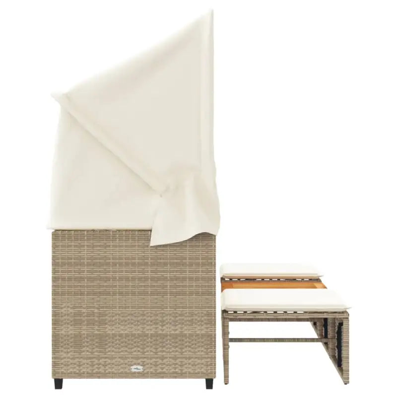 Loungebank met luifel en voetenbanken van poly rattan met gepoedercoat staal - Loungebanken