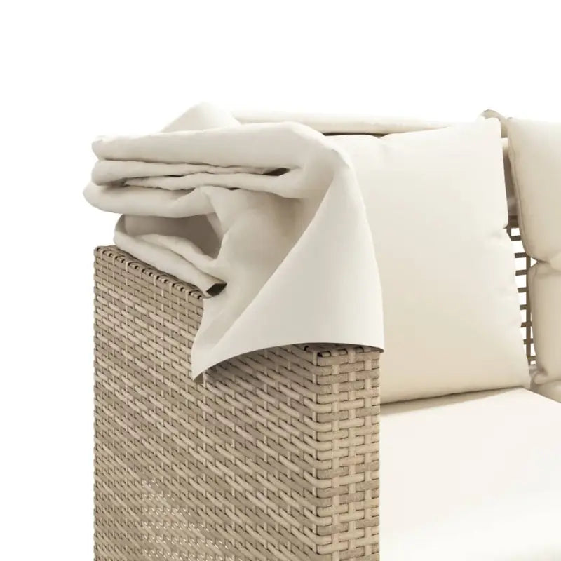 Loungebank met luifel en voetenbanken van poly rattan met gepoedercoat staal - Loungebanken
