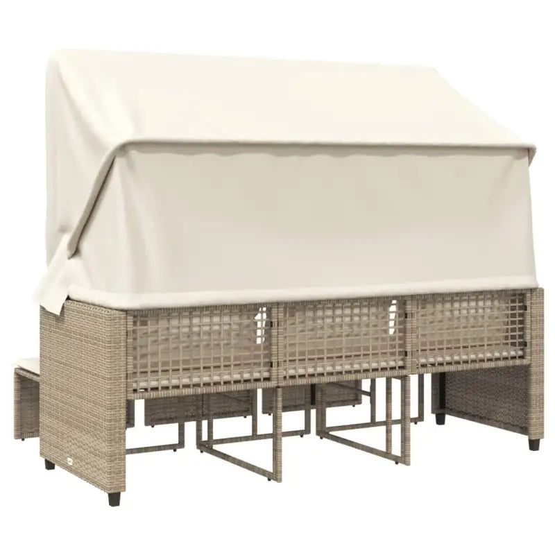 Loungebank met luifel en voetenbanken van poly rattan met gepoedercoat staal - Loungebanken