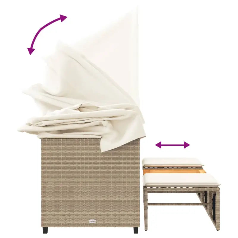 Loungebank met luifel en voetenbanken van poly rattan met gepoedercoat staal - Loungebanken