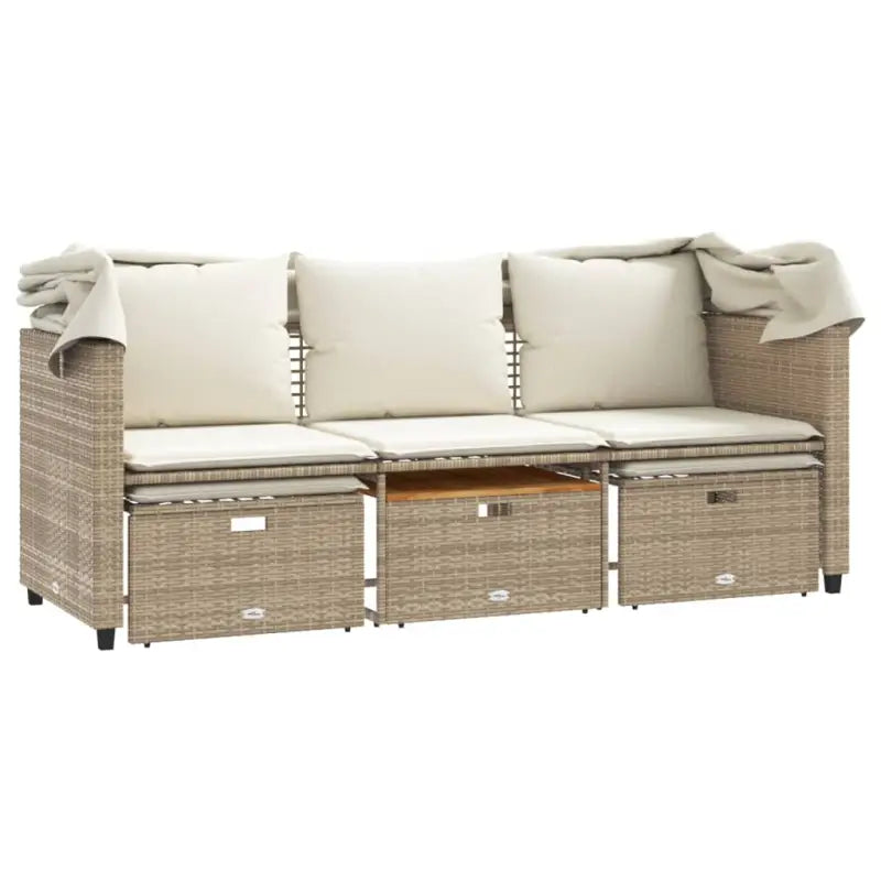 Loungebank met luifel en voetenbanken van poly rattan met gepoedercoat staal - Loungebanken