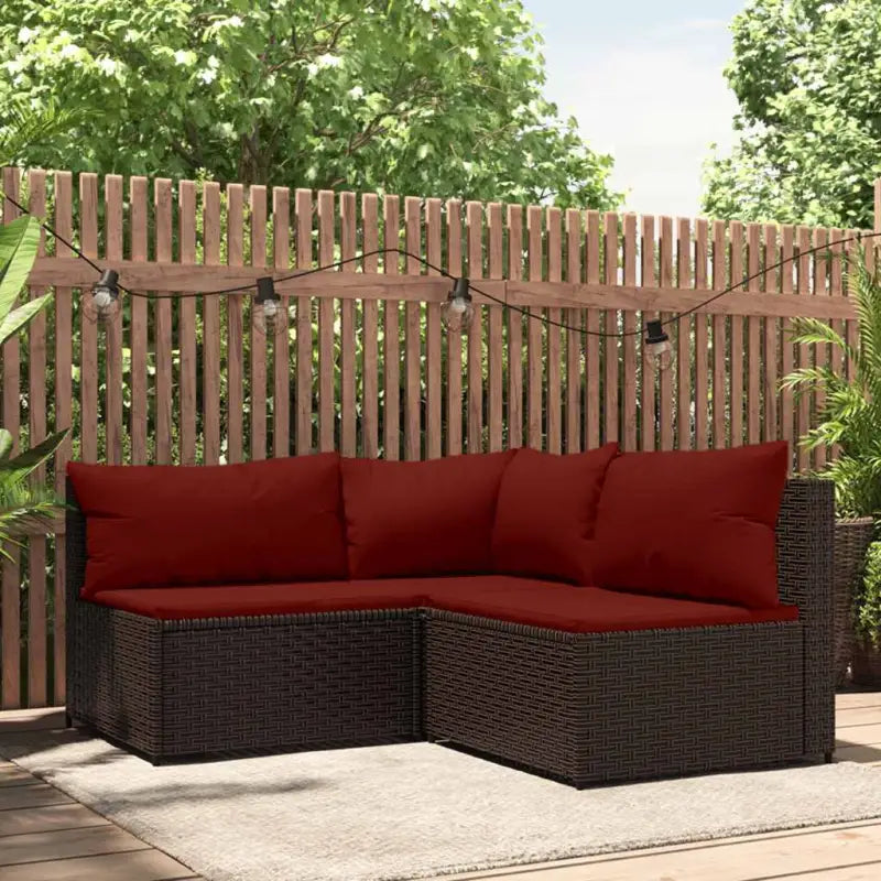 Loungebank met poly rattan en afmetingen kussen voor tuinplezier - Bruin en rood / 1 / hoek + 2x midden - Loungebanken