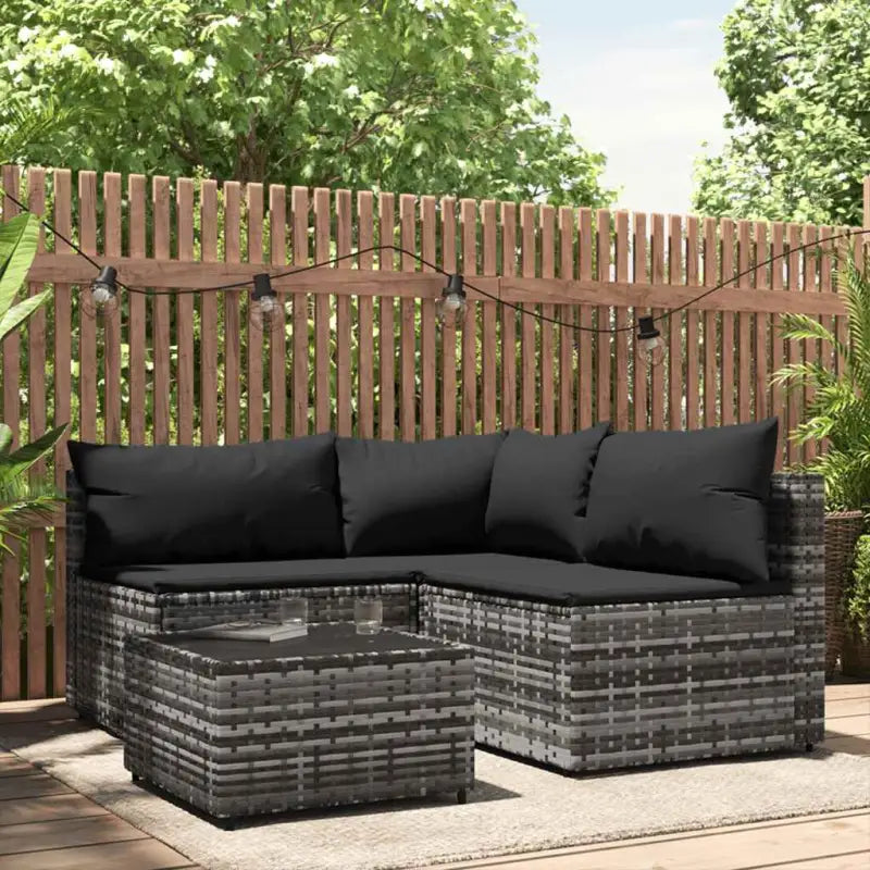 Loungebank met poly rattan en afmetingen kussen voor tuinplezier - Grijs / 1 / hoek + 2x midden + Tafel - Loungebanken