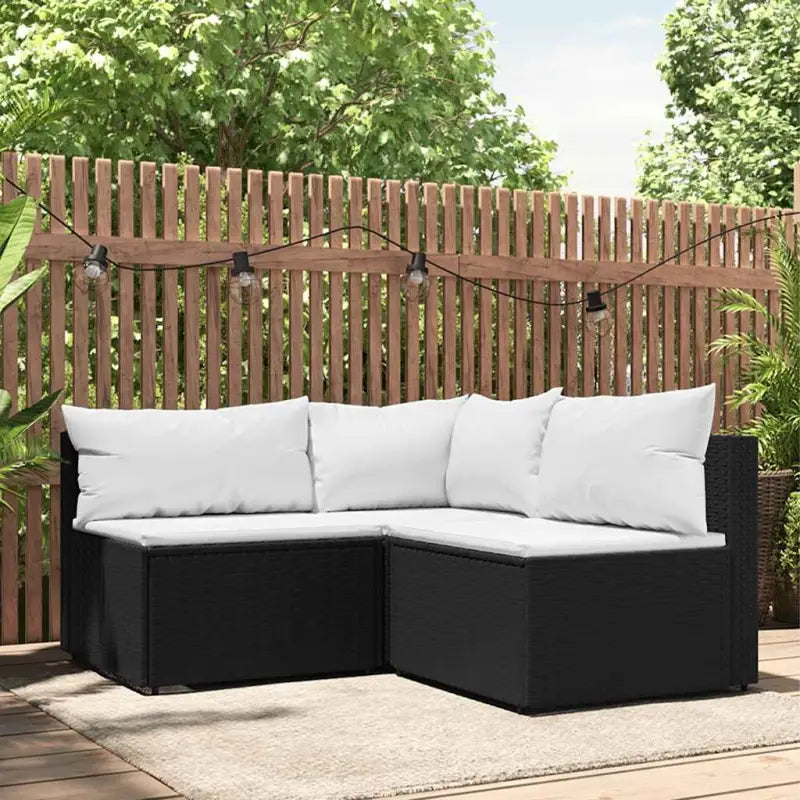 Loungebank met poly rattan en afmetingen kussen voor tuinplezier - Zwart en wit / 1 / hoek + 2x midden - Loungebanken