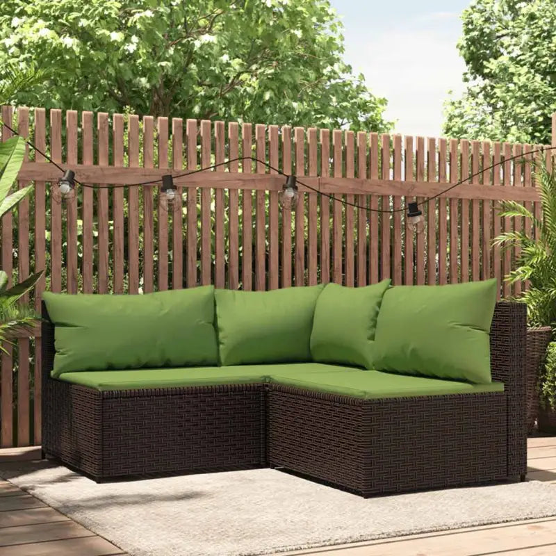 Loungebank met poly rattan en afmetingen kussen voor tuinplezier - Bruin en groen / 1 / hoek + 2x midden - Loungebanken