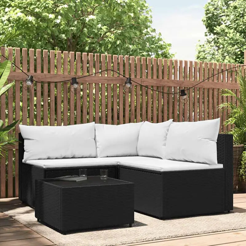 Loungebank met poly rattan en afmetingen kussen voor tuinplezier - Zwart en wit / 1 / hoek + 2x midden + Tafel