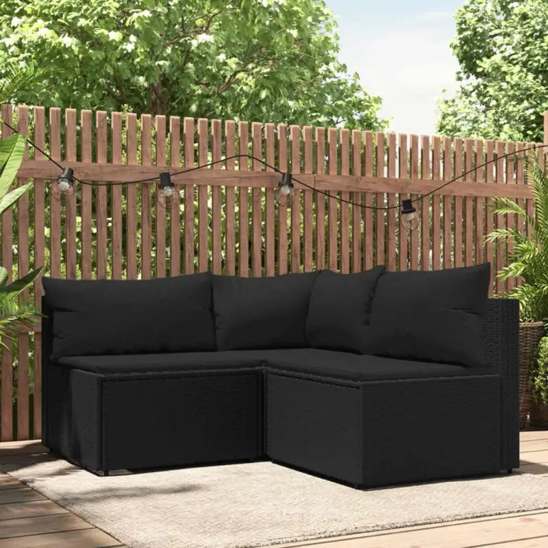 Loungebank met poly rattan en afmetingen kussen voor tuinplezier - Zwart / 1 / hoek + 2x midden - Loungebanken