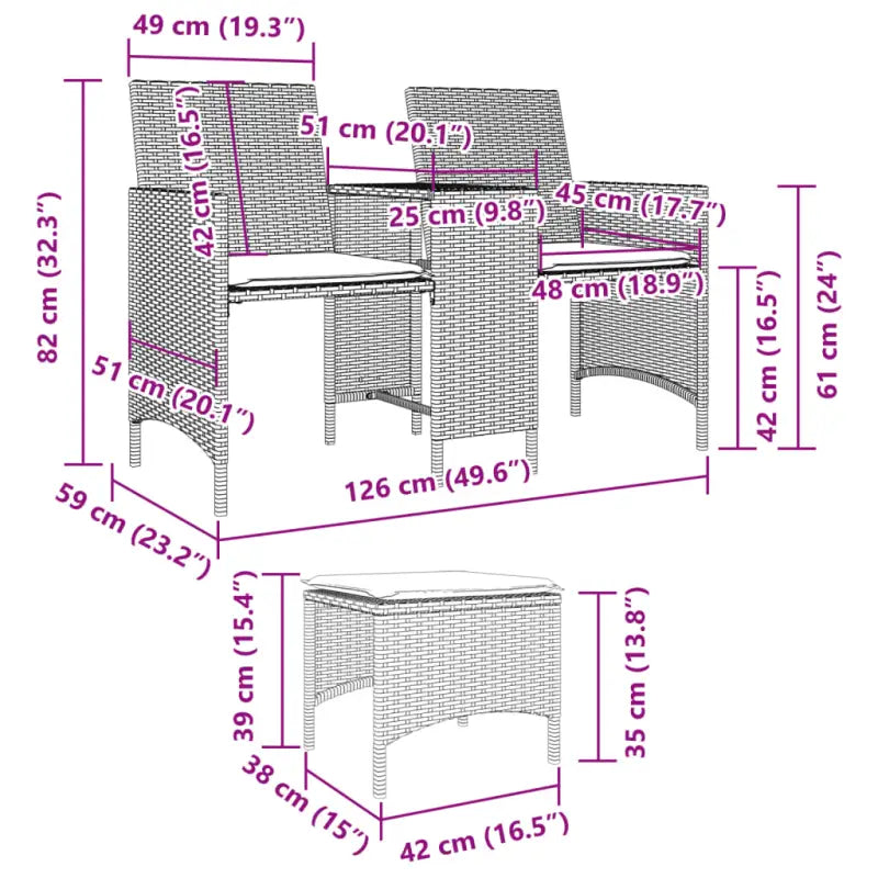 Loungebank met poly rattan en wasbare hoes voor buitenruimte - Loungebanken