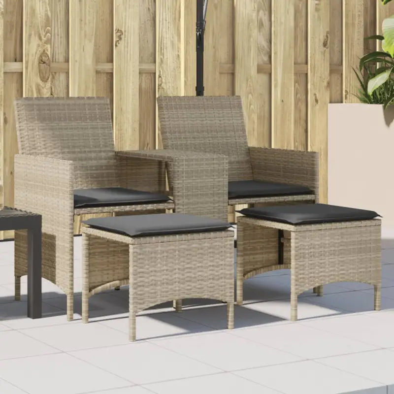 Loungebank met poly rattan en wasbare hoes voor buitenruimte - Lichtgrijs / 1 / Met voetenbank - Loungebanken