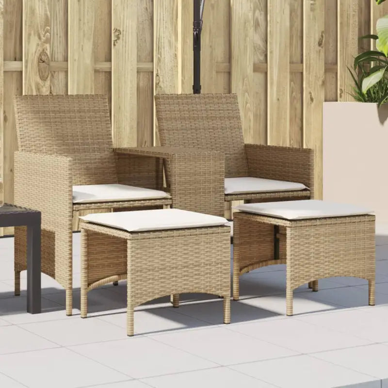 Loungebank met poly rattan en wasbare hoes voor buitenruimte - beige en crèmekleurig / 1 / Met voetenbank - Loungebanken