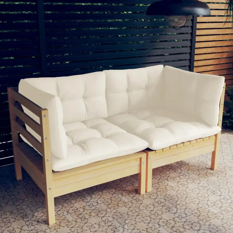 Loungebank met rug- en zijkussens van massief grenenhout - Bruin en crème / 1 - Loungebanken