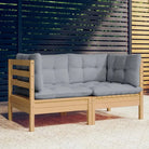 Loungebank met rug- en zijkussens van massief grenenhout - Bruin en grijs / 1 - Loungebanken