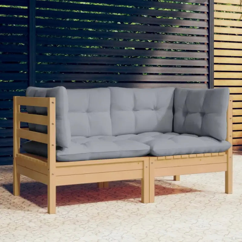 Loungebank met rug- en zijkussens van massief grenenhout - Bruin en grijs / 1 - Loungebanken