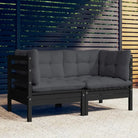 Loungebank met rug- en zijkussens van massief grenenhout - Zwart / 1 - Loungebanken