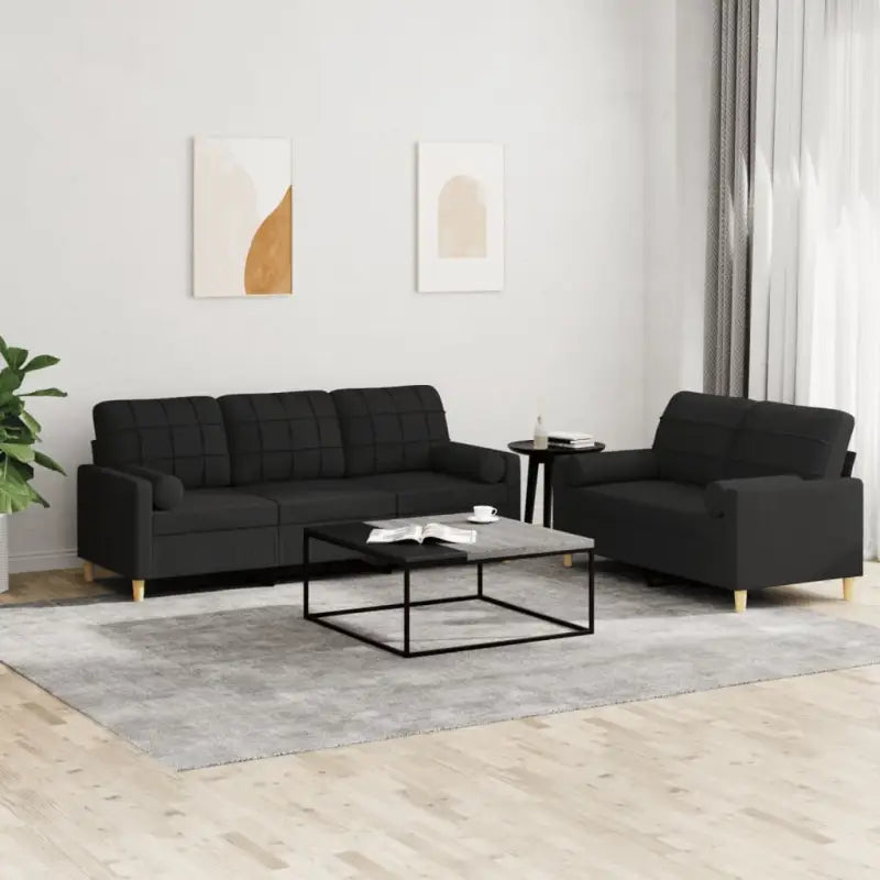 Loungebank met ruime zitbreedte en totale afmetingen voor in huis - Zwart / met kussens - Banken