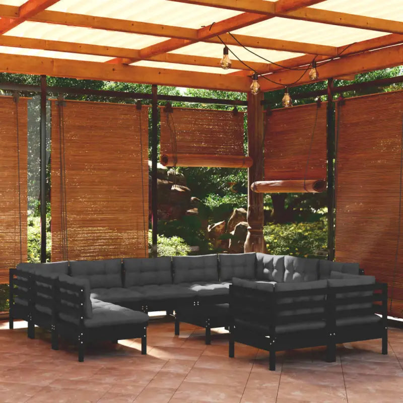 Loungebank met voetenbank en tafel van massief grenenhout - Tuinsets