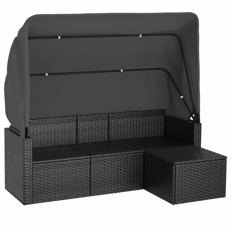 Loungebank met voetenbank van poly rattan en gepoedercoat staal zwart materiaal - Loungebanken