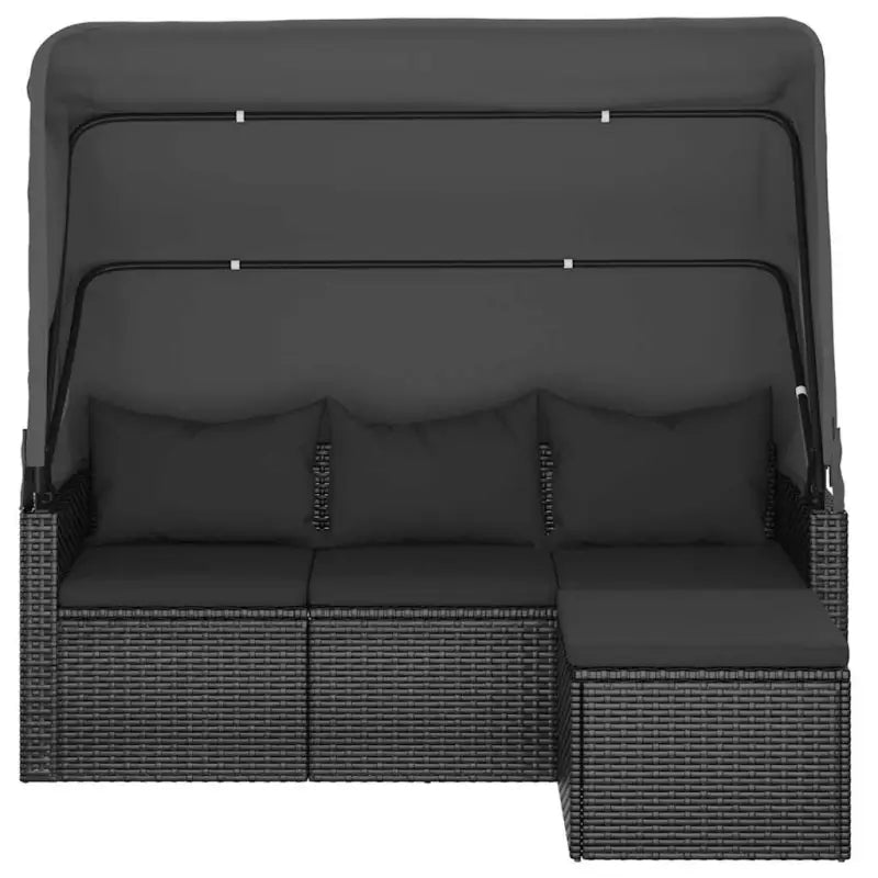 Loungebank met voetenbank van poly rattan en gepoedercoat staal zwart materiaal - Loungebanken
