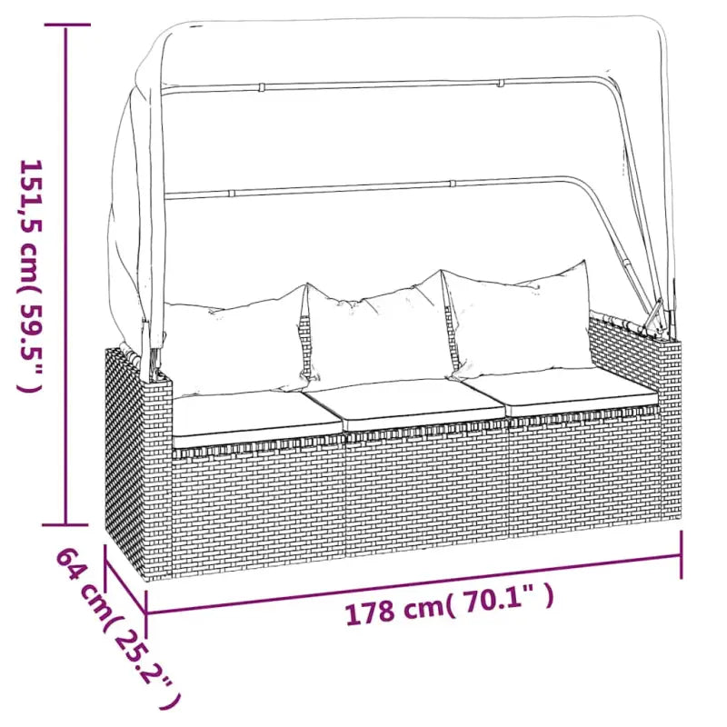 Loungebank met voetenbank van poly rattan en gepoedercoat staal zwart materiaal - Loungebanken