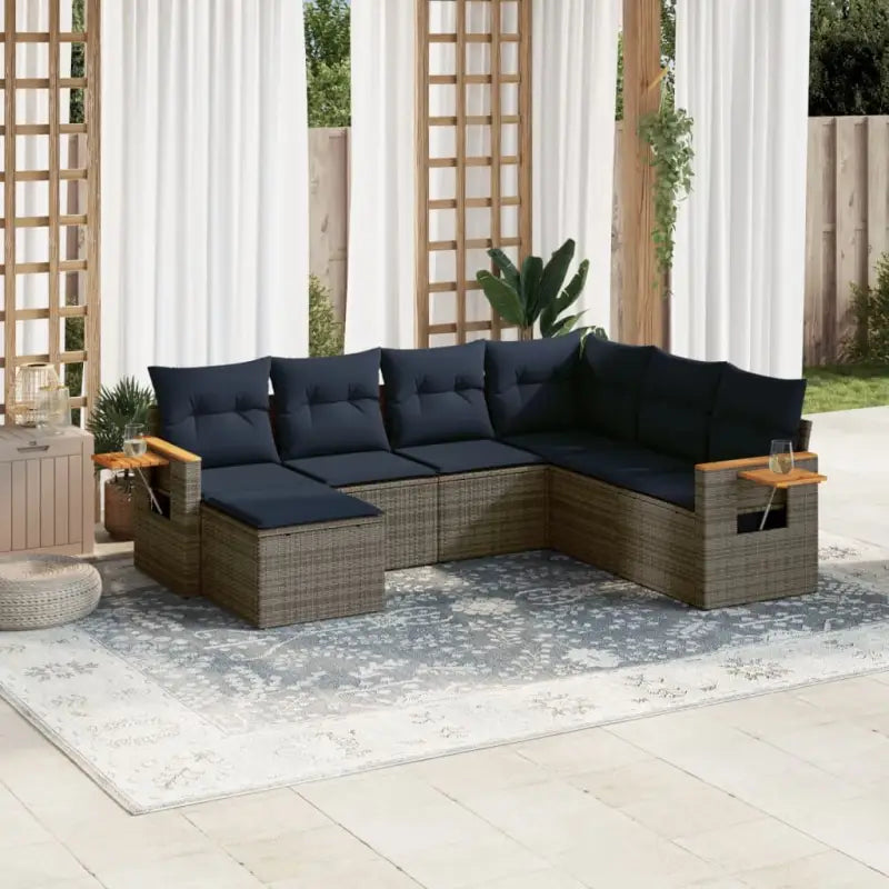 Loungebank met waterdichte tas in grijs materiaal en gepoedercoat staal - Grijs en blauw / Zonder tafel - Tuinsets