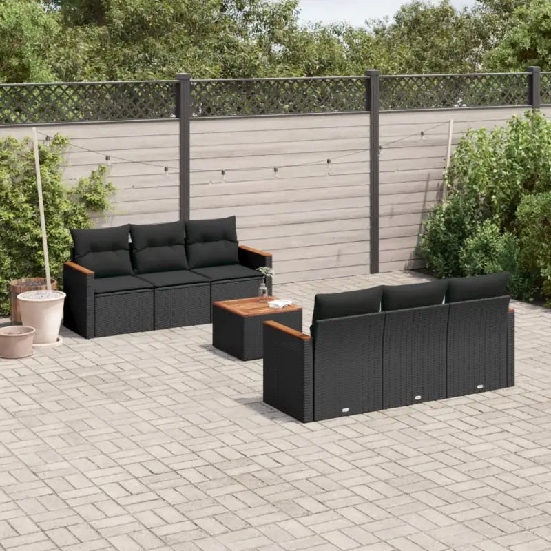Loungebank met zwart materiaal en poly rattan voor tuin of terras - Tuinsets