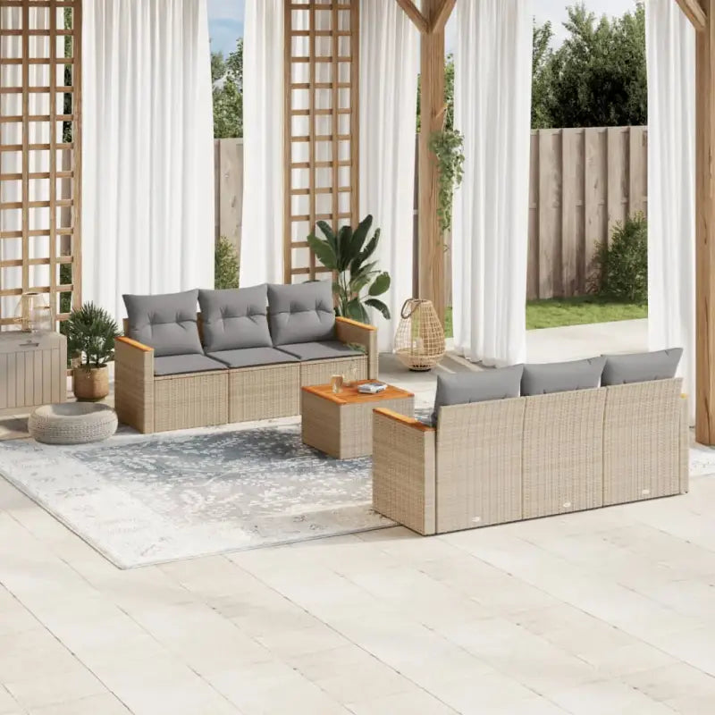 Loungebank met zwart materiaal en poly rattan voor tuin of terras - Beige en grijs - Tuinsets
