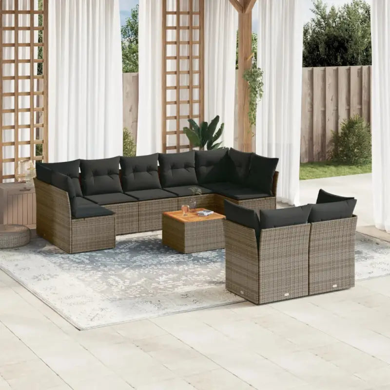 Loungebank set in beige materiaal met waterdichte tas en gepoedercoat staal - grijs en donkergrijs / 5x midden + 4x