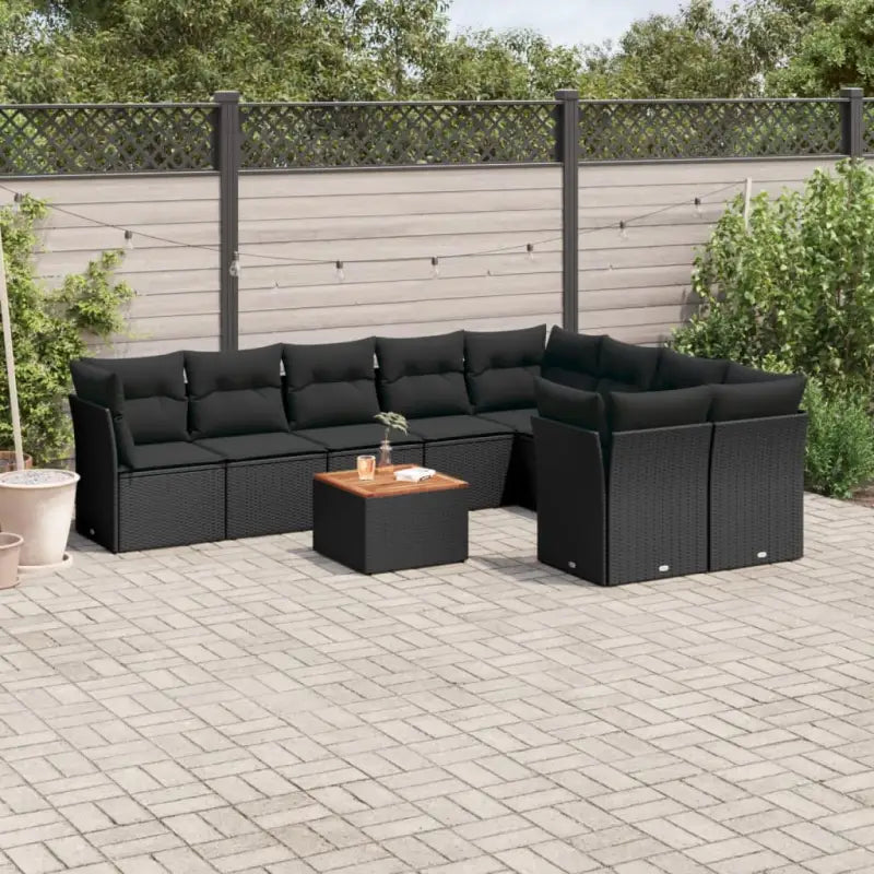 Loungebank set in beige materiaal met waterdichte tas en gepoedercoat staal - Zwart / Tafel + 4x hoek + 5x midden