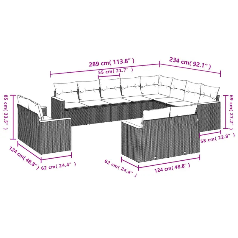 Loungebank set in gemengd beige met gepoedercoat staal en afmetingen - Tuinsets