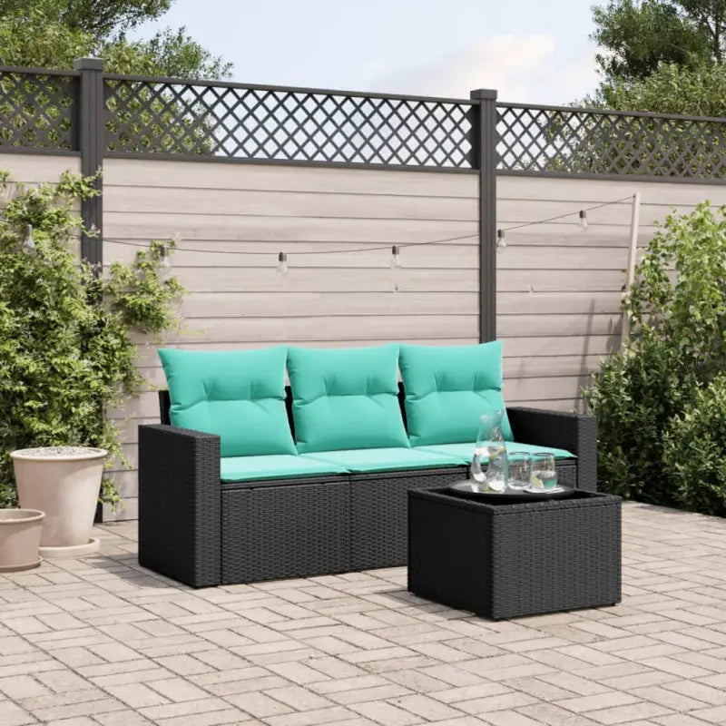 Loungebank set in zwart materiaal met gepoedercoat staal afmetingen - Zwart en blauw / Met tafel - Tuinsets