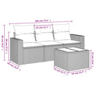 Loungebank set in zwart materiaal met gepoedercoat staal afmetingen - Tuinsets