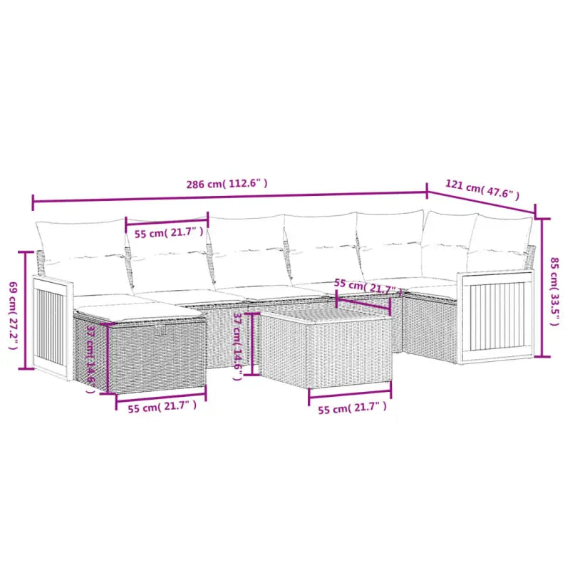 Loungebank set in zwart materiaal van gepoedercoat staal voor tuin of terras - Tuinsets