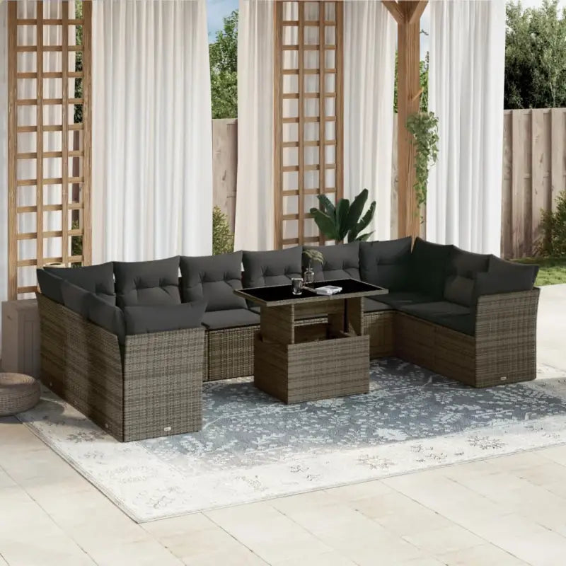 Loungebank set met beige materiaal en gepoedercoat staal afmetingen - Grijs / Met tafel - Tuinsets