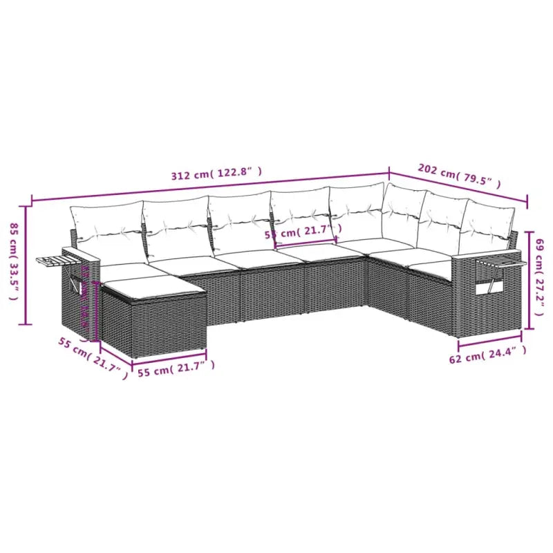 Loungebank set met beige materiaal en gepoedercoat staal afmetingen - Tuinsets
