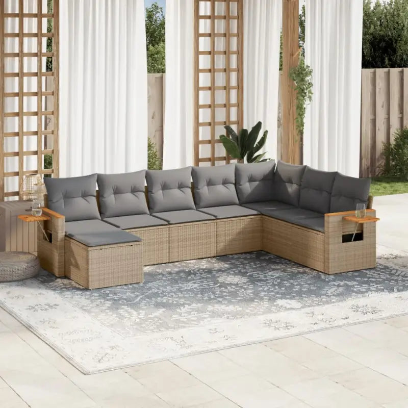 Loungebank set met beige materiaal en gepoedercoat staal afmetingen - Beige en grijs / Zonder tafel - Tuinsets
