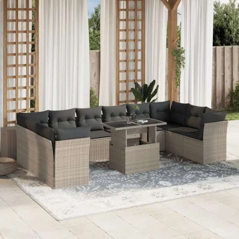 Loungebank set met beige materiaal en gepoedercoat staal afmetingen - Lichtgrijs / Met tafel - Tuinsets