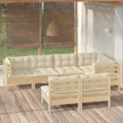Loungebank Set met massief grenenhout voor in de tuin - Bruin en crème - Tuinsets