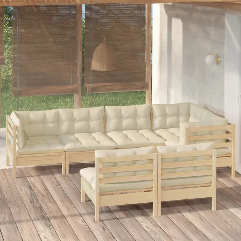 Loungebank Set met massief grenenhout voor in de tuin - Bruin en crème - Tuinsets