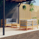 Loungebank set van massief grenenhout met voetenbank en rugkussens - Bruin en grijs - Tuinsets