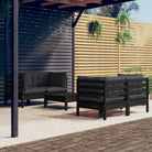 Loungebank set van massief grenenhout met voetenbank en rugkussens - Zwart - Tuinsets