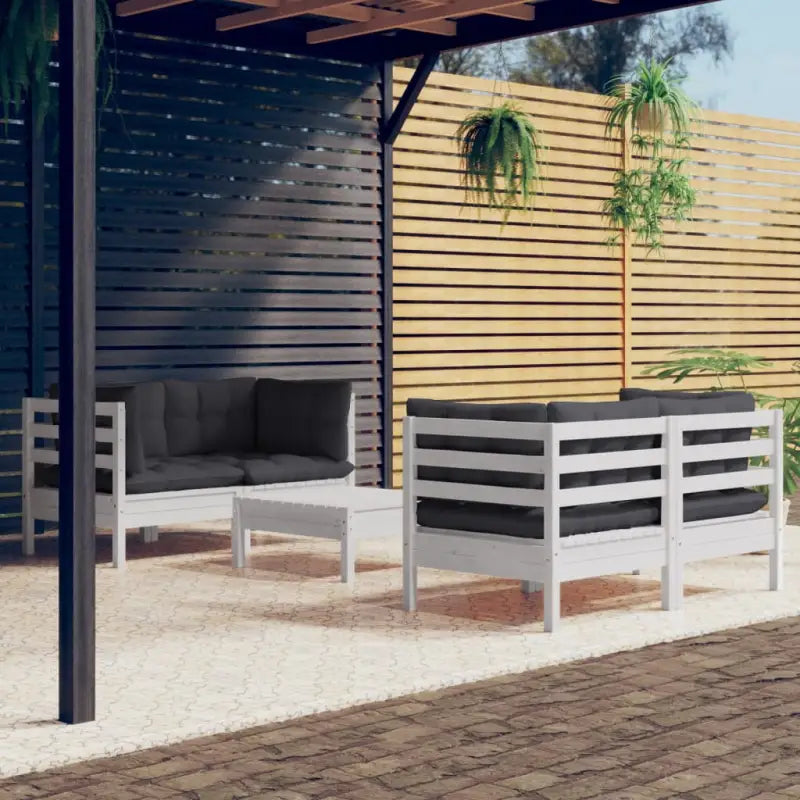 Loungebank set van massief grenenhout met voetenbank en rugkussens - Tuinsets