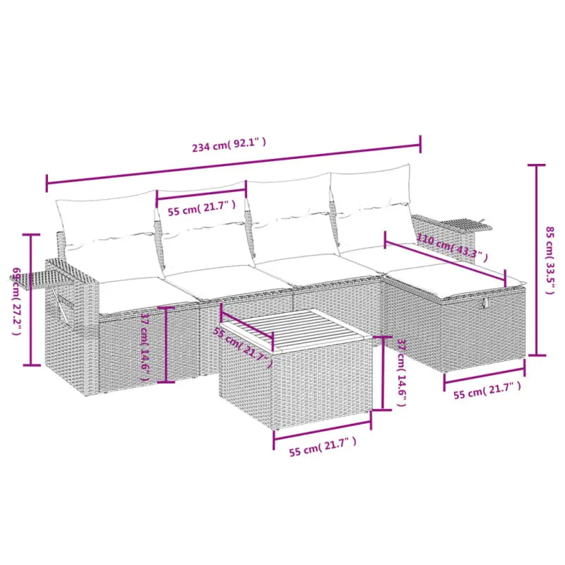 Loungebank set voor tuin met grijs materiaal en gepoedercoat staal - Tuinsets