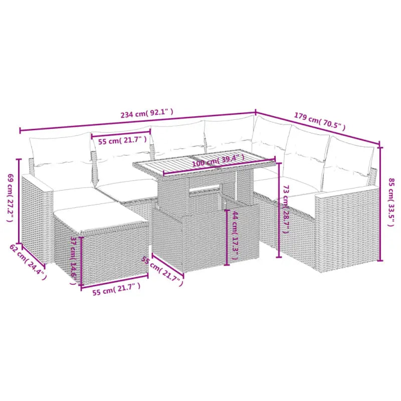 Loungebank set voor tuin met zwart materiaal en gepoedercoat staal - Tuinsets